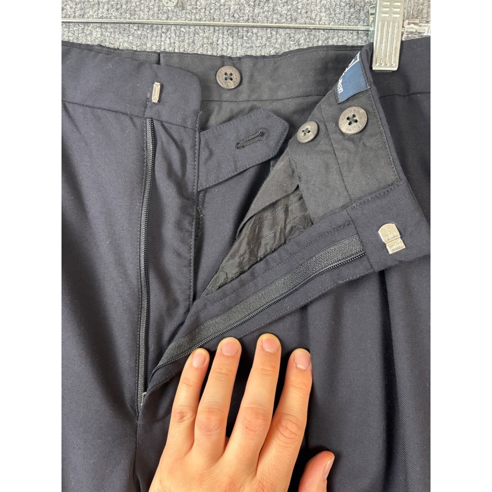 Polo by Ralph Lauren Dress Pants Men Size 34x30 Blue Navy Pleated Wool Cuffed - Picture 2 of 7